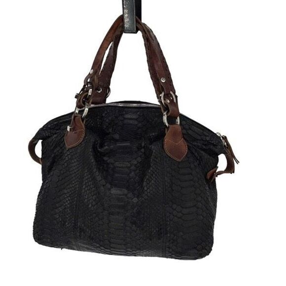 Pauric Sweeney Womens Leather Phyton Braided Shoulder Bag Black Brown Medium - Picture 5 of 9